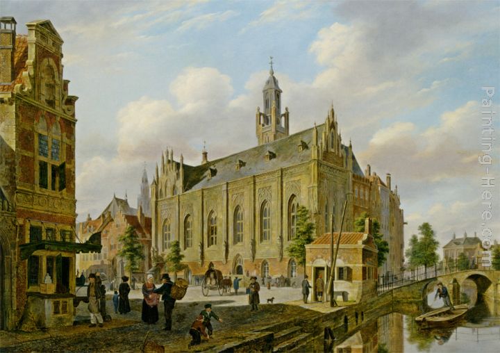 A Town Scene on a Canal painting - Bartholomeus Johannes Van Hove A Town Scene on a Canal art painting